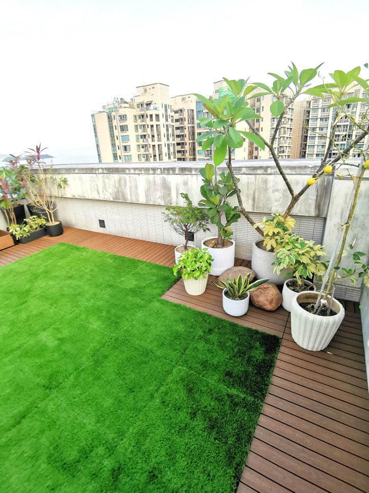 香港元朗爾巒 天台 Newtechwood 戶外地板 人造草地板 grass deck